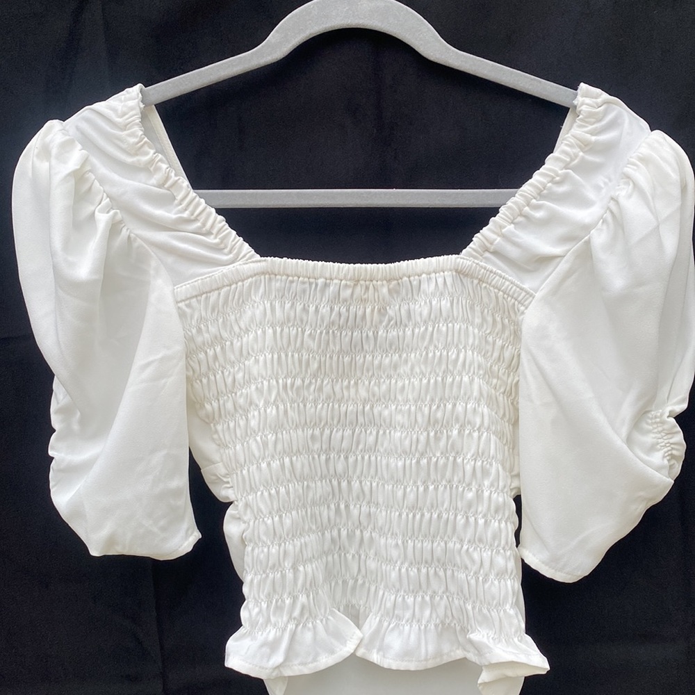OPEN EDIT Ruched Puff Sleeve Women’s Top - Picture 3 of 6